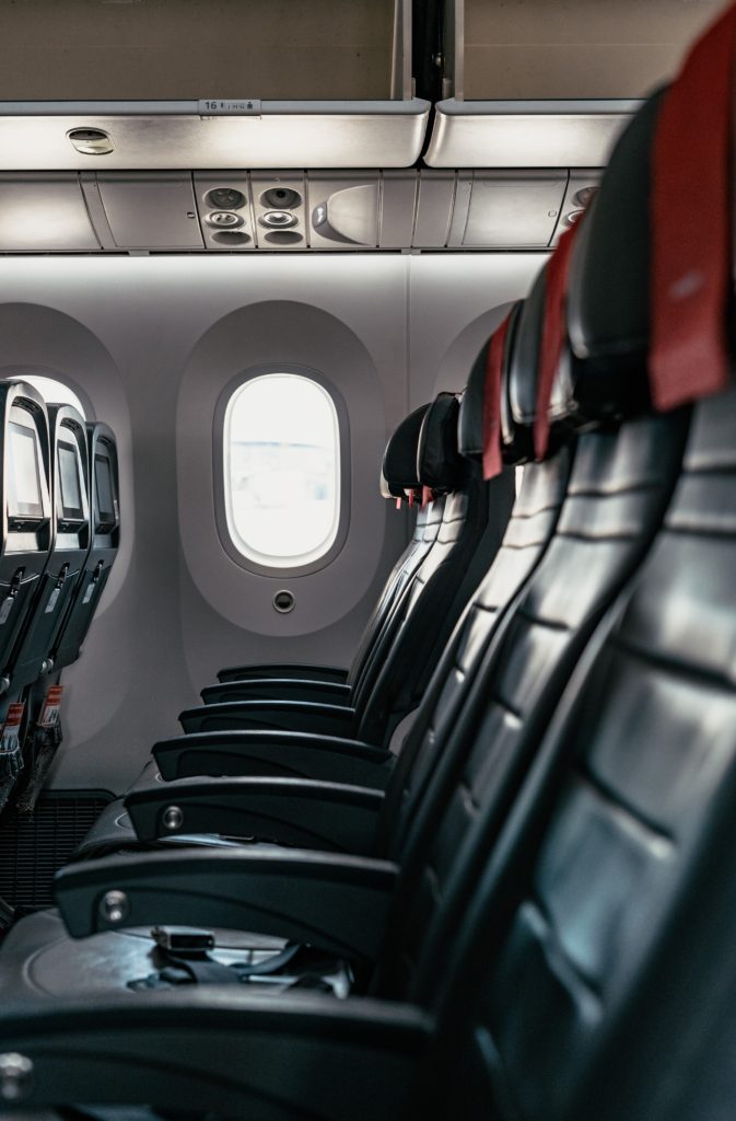Empty passenger seats inside aircarft